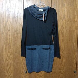 Moyabo Black and Gray Color Block Dress Long Sleeve Size Medium